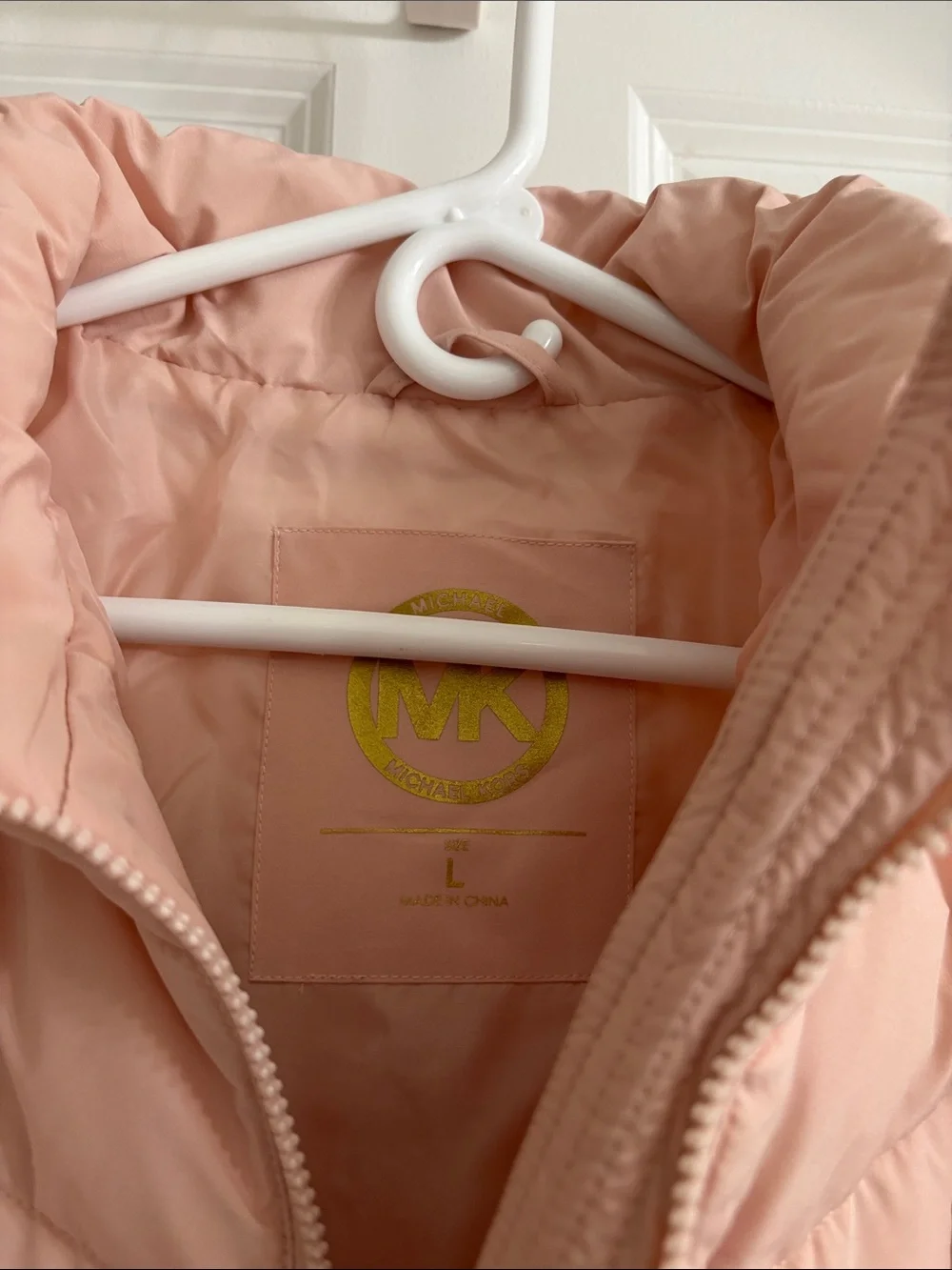 Michael Kors Blush Pink Quilted Puffer Jacket with Stand Collar